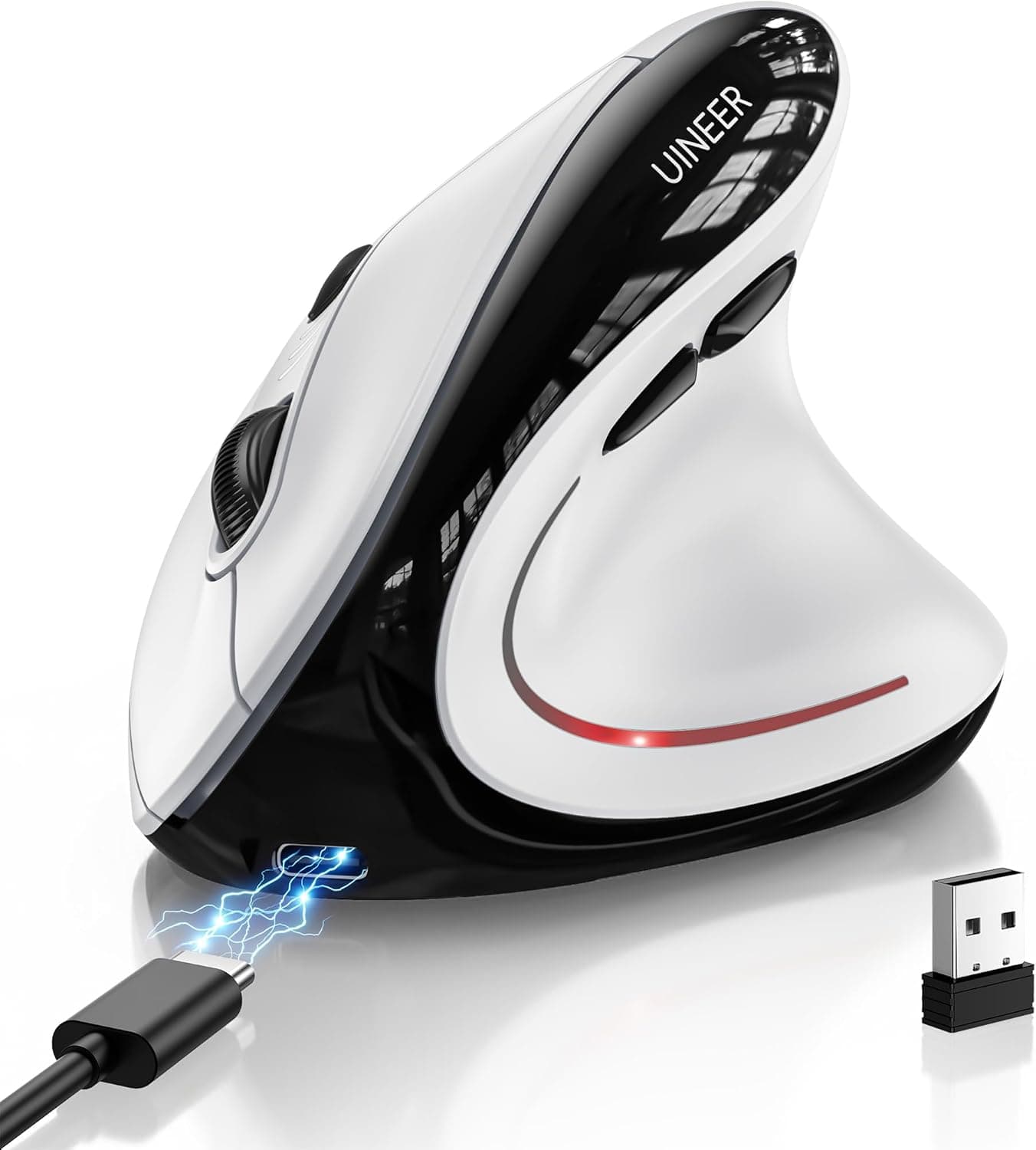 Uineer Ergonomic Wireless Vertical Mouse, 3-Mode Bluetooth 5.0/4.0 & 2.4GHz, from the listing